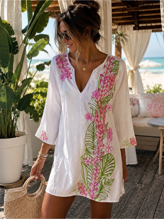 Lilly Pulitzer Dresses & Skirts - Lilly Pulitzer White Embroidered Tropical Tunic Cover-Up Dress | Size Small